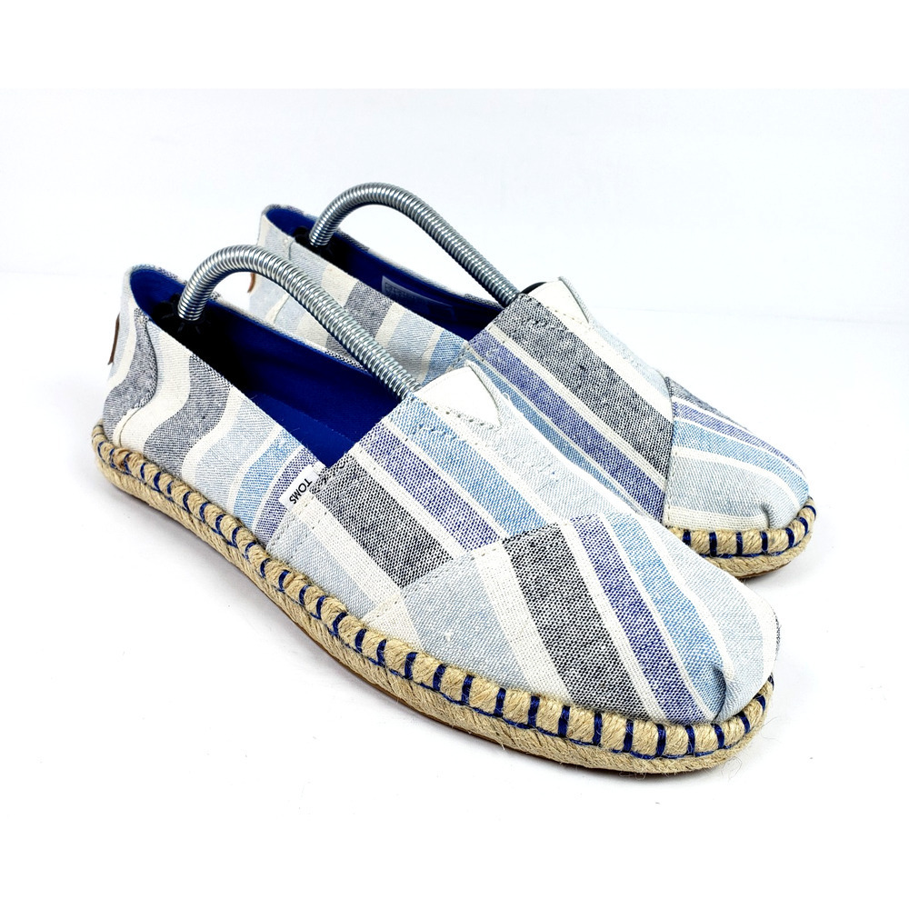 Toms Alpargata Womens Size 7 Blue White Canvas Slip On Espadrille Loafer Shoes